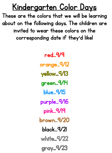 Kindergarten color days